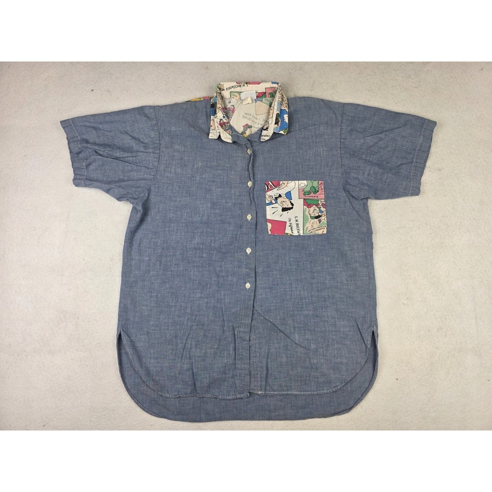 Vintage Wrangler Cartoon Comic Denim Button Shirt Womens Size M Made In USA